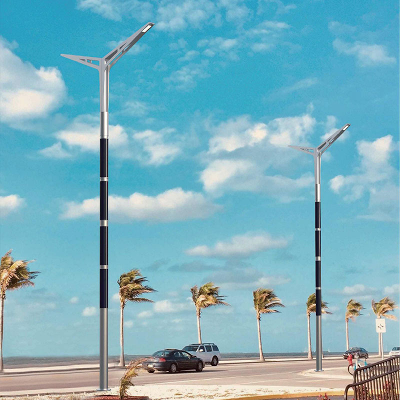 Poste de luz solar de doble cabezal de lámpara HJT flexible de aluminio RARON