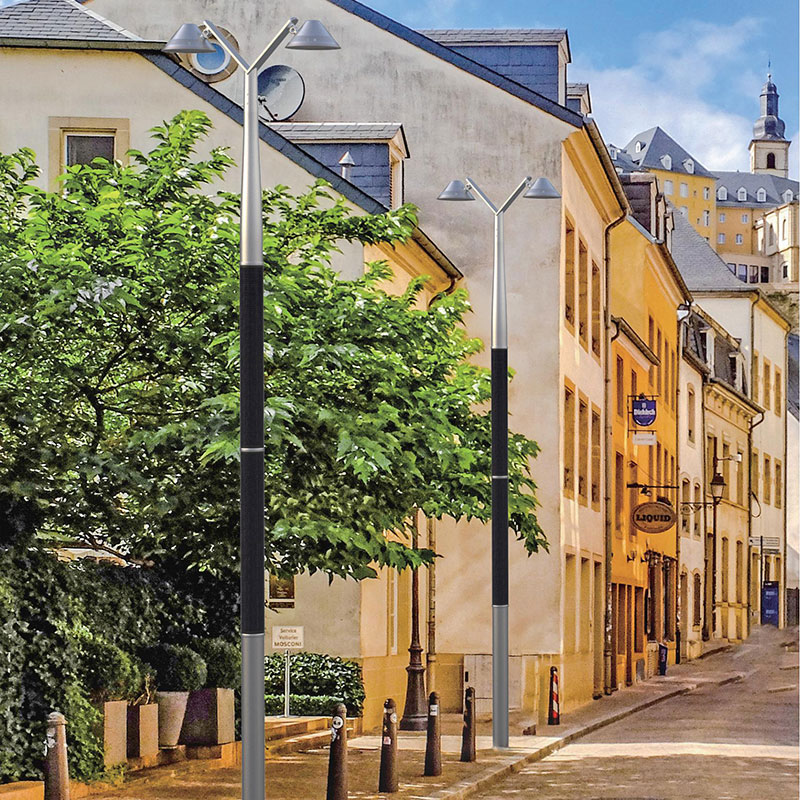 Poste de luz solar flexible HJT de aluminio con doble cabeza de lámpara BOSA